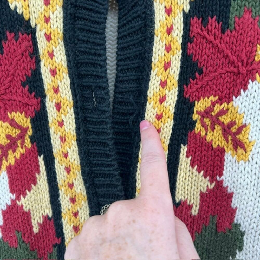 VTG 90s Orvis Fall Leaves Embroidered Cardigan Sweater Womens L USA Cottage READ - Picture 7 of 10